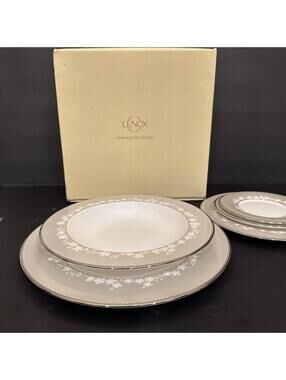 NEW Lenox Bellina Fine China Platinum Trim Dinnerware 5 Pc Place Settings No Cup